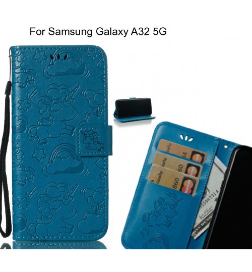 Samsung Galaxy A32 5g  Case Leather Wallet Case Embossed Unicon Pattern - Blue