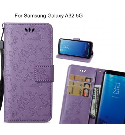 Samsung Galaxy A32 5g  Case Leather Wallet Case Embossed Unicon Pattern - Purple