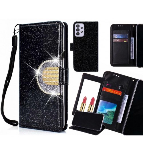 Samsung Galaxy A32 5g Case Glaring Wallet Leather Case With Mirror - Black