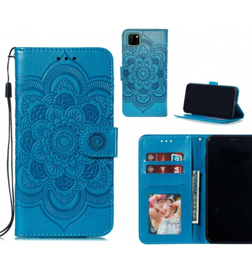 Huawei Y5p case leather wallet case embossed pattern