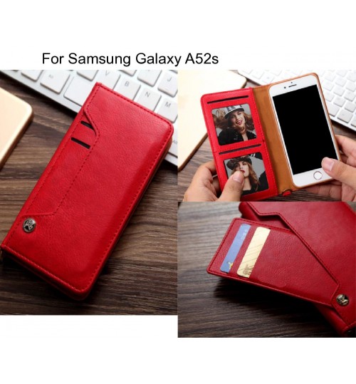 Samsung Galaxy A52s Case Slim Leather Wallet Case 4 Cards 2 Id Magnet - Red