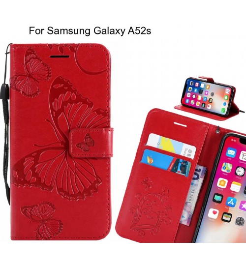 Samsung Galaxy A52s Case Embossed Butterfly Wallet Leather Case - Red