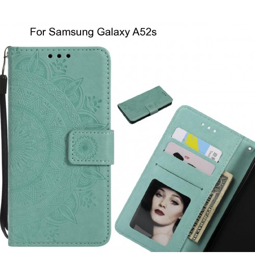 Samsung Galaxy A52s Case Mandala Embossed Leather Wallet Case - Green