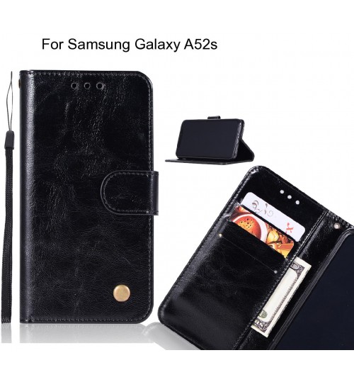 Samsung Galaxy A52s Case Vintage Fine Leather Wallet Case - Black