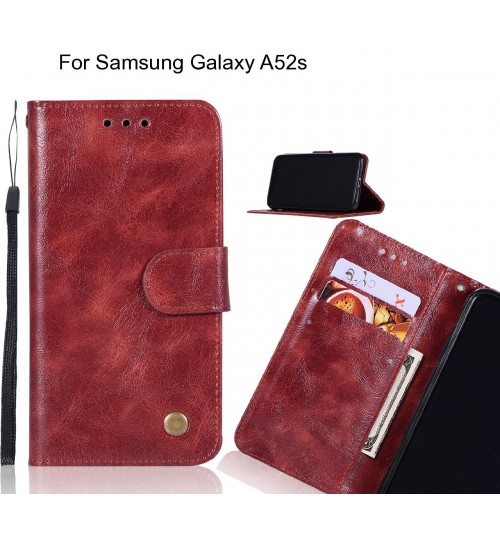Samsung Galaxy A52s Case Vintage Fine Leather Wallet Case - Dark Red