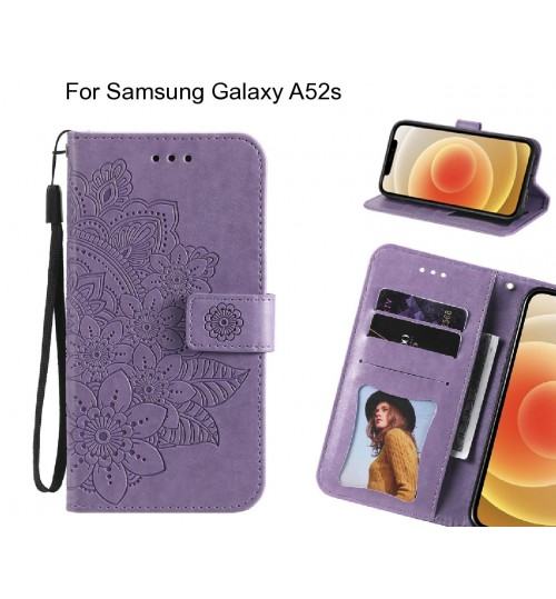 Samsung Galaxy A52s Case Embossed Floral Leather Wallet Case - Purple
