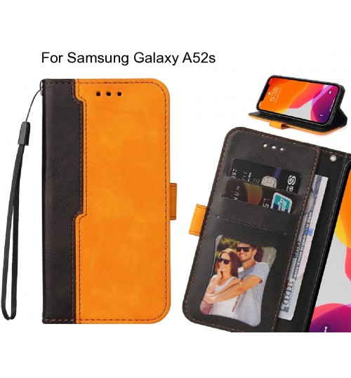 Samsung Galaxy A52s Case Wallet Denim Leather Case Cover - Orange