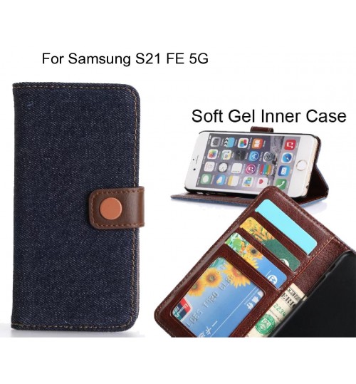 Samsung S21 Fe 5g  Case Ultra Slim Retro Jeans Wallet Case - Black