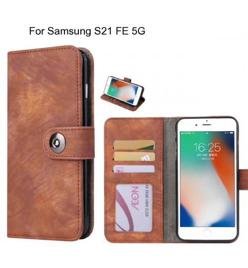 Samsung S21 Fe 5g Case Retro Leather Wallet Case - Brown