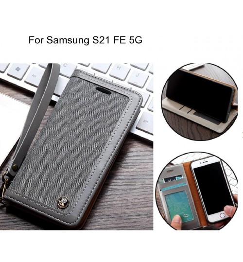 Samsung S21 Fe 5g Case Wallet Denim Leather Case - Silver