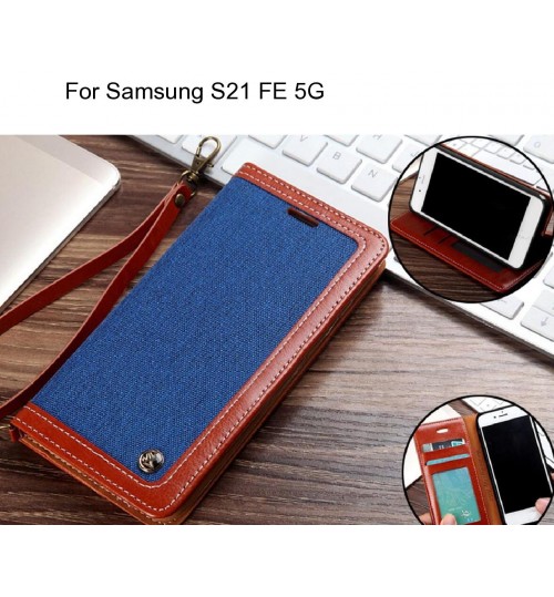 Samsung S21 Fe 5g Case Wallet Denim Leather Case - Blue