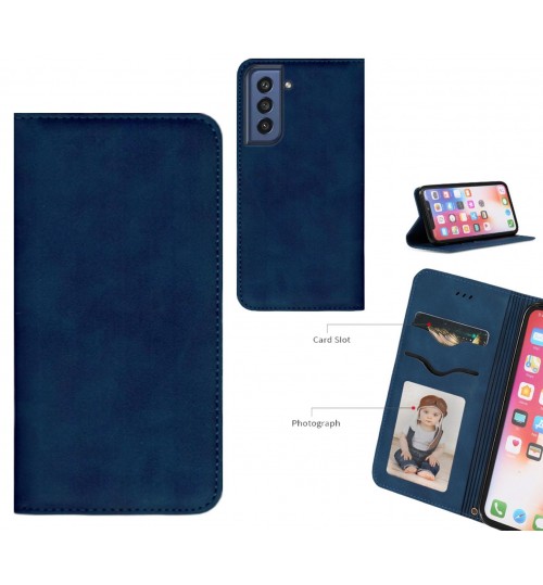 Samsung S21 Fe 5g Case Premium Leather Magnetic Wallet Case - Blue