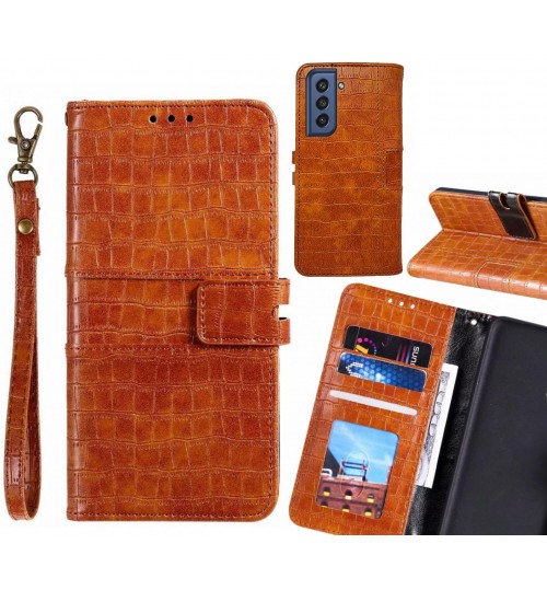 Samsung S21 Fe 5g Case Croco Wallet Leather Case - Brown