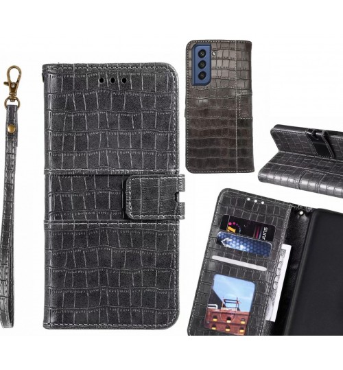 Samsung S21 Fe 5g Case Croco Wallet Leather Case - Grey
