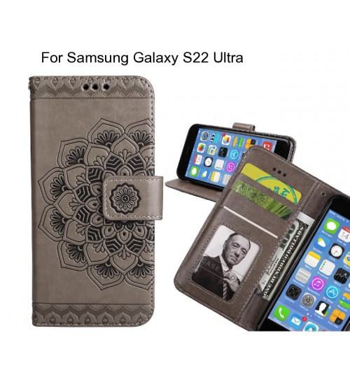 Samsung Galaxy S22 Ultra Case mandala embossed leather wallet case