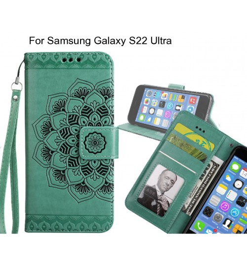 Samsung Galaxy S22 Ultra Case mandala embossed leather wallet case