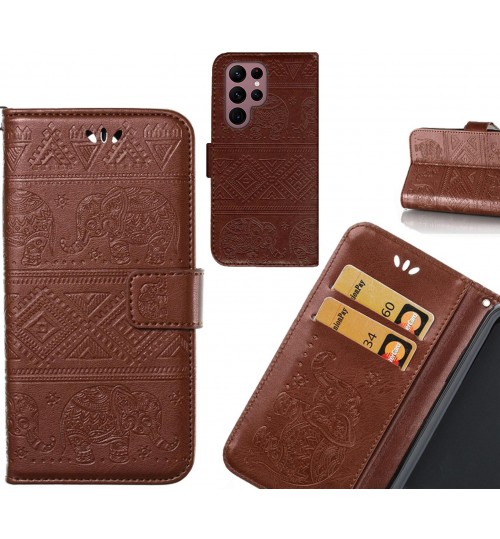 Samsung Galaxy S22 Ultra case Wallet Leather case Embossed Elephant Pattern