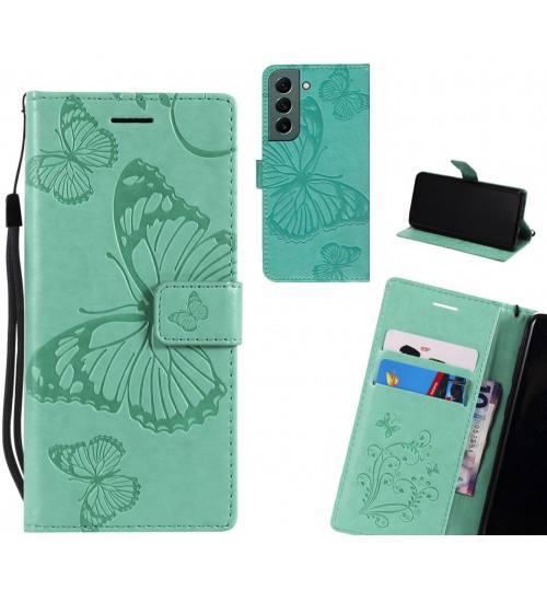 Samsung Galaxy S22 Case Embossed Butterfly Wallet Leather Case - Green
