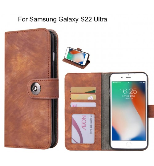 Samsung Galaxy S22 Ultra Case Retro Leather Wallet Case - Brown