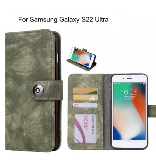 Samsung Galaxy S22 Ultra Case Retro Leather Wallet Case - Green