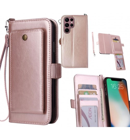 Samsung Galaxy S22 Ultra Case Retro Leather Wallet Case - Rose Gold