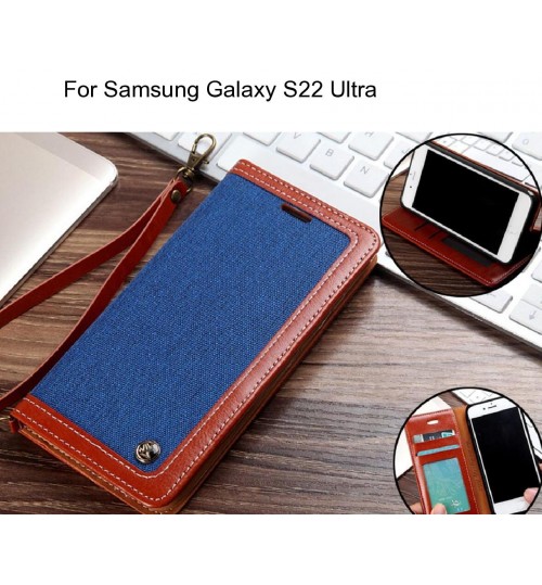 Samsung Galaxy S22 Ultra Case Wallet Denim Leather Case