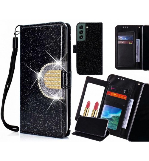 Samsung Galaxy S22 Case Glaring Wallet Leather Case With Mirror - Black