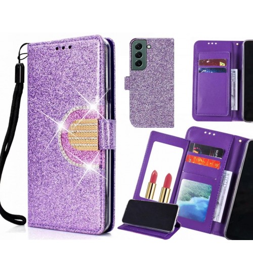 Samsung Galaxy S22 Plus Case Glaring Wallet Leather Case With Mirror - Purple