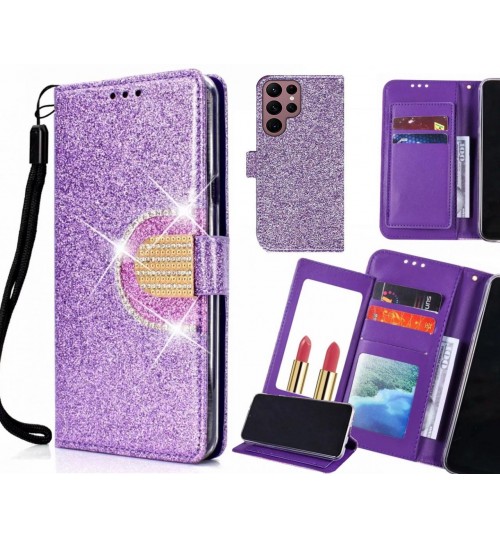 Samsung Galaxy S22 Ultra Case Glaring Wallet Leather Case With Mirror - Purple