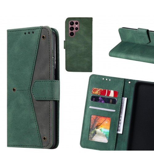 Samsung Galaxy S22 Ultra Case Wallet Denim Leather Case Cover - Green