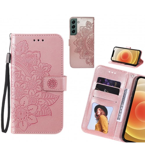 Samsung Galaxy S22 Case Embossed Floral Leather Wallet Case - Pink