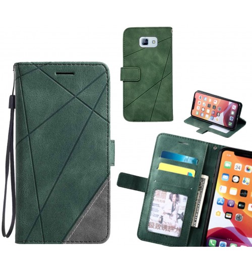 Galaxy A8 2016 Case Wallet Premium Denim Leather Cover - Green