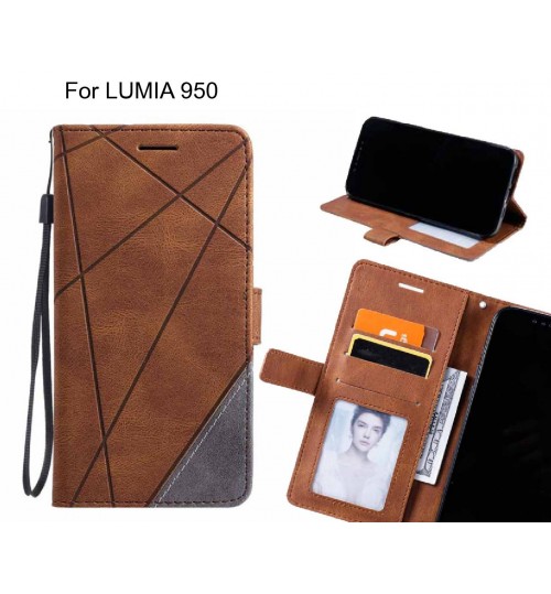 Lumia 950 Case Wallet Premium Denim Leather Cover - Brown