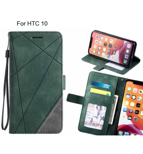 Htc 10 Case Wallet Premium Denim Leather Cover - Green