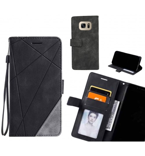 Galaxy S7 Case Wallet Premium Denim Leather Cover - Black