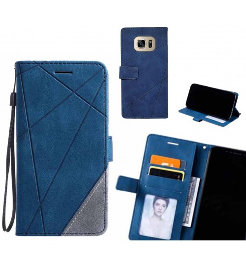 Galaxy S7 Case Wallet Premium Denim Leather Cover - Blue