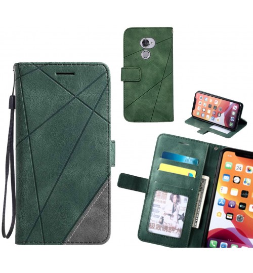 Vodafone V8 Case Wallet Premium Denim Leather Cover - Green