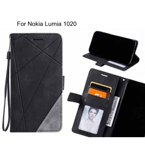 Nokia Lumia 1020 Case Wallet Premium Denim Leather Cover - Black