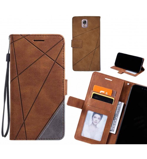 Galaxy Note 3 Case Wallet Premium Denim Leather Cover - Brown