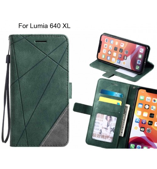 Lumia 640 Xl Case Wallet Premium Denim Leather Cover - Green