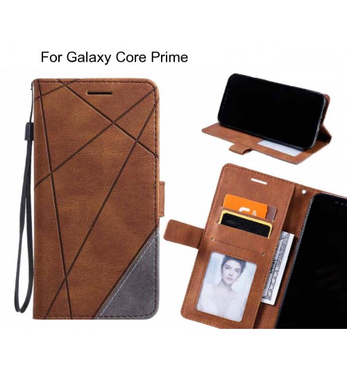 Galaxy Core Prime Case Wallet Premium Denim Leather Cover - Brown