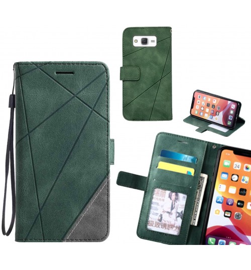 Galaxy J5 Case Wallet Premium Denim Leather Cover - Green