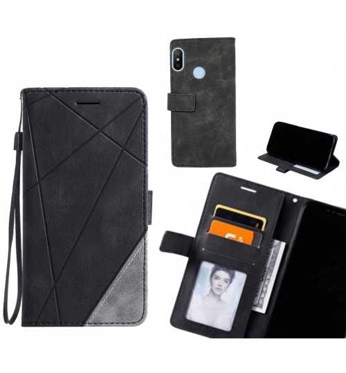 Xiaomi Mi A2 Case Wallet Premium Denim Leather Cover - Black