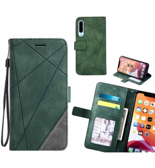 Huawei P30 Case Wallet Premium Denim Leather Cover - Green