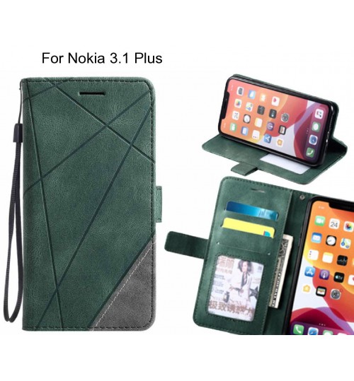 Nokia 3.1 Plus Case Wallet Premium Denim Leather Cover - Green