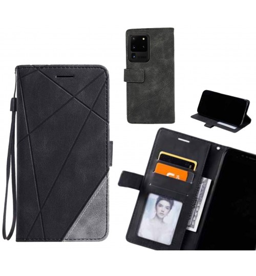 Galaxy S20 Ultra Case Wallet Premium Denim Leather Cover - Black