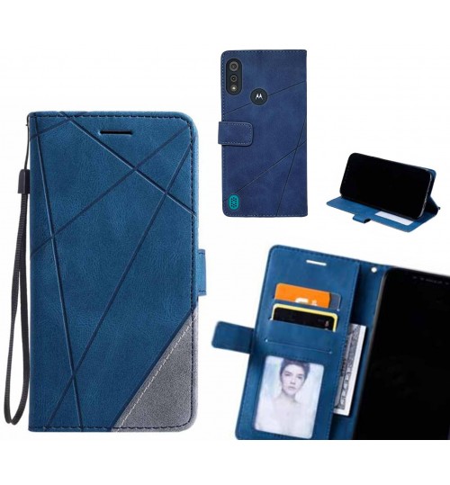 Moto E6s Case Wallet Premium Denim Leather Cover - Blue