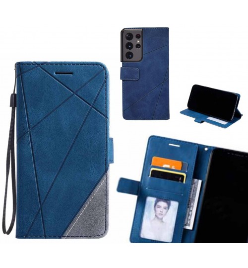 Galaxy S21 Ultra Case Wallet Premium Denim Leather Cover - Blue