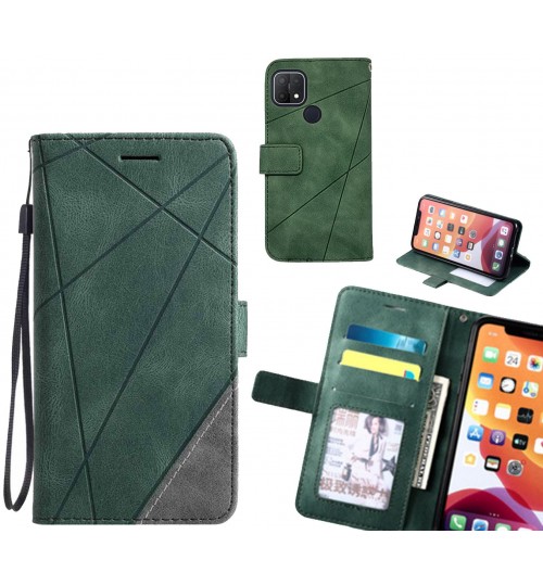 Oppo A15 Case Wallet Premium Denim Leather Cover - Green