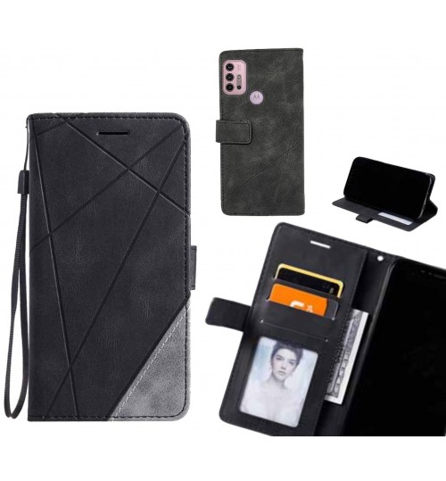 Moto G30 Case Wallet Premium Denim Leather Cover - Black